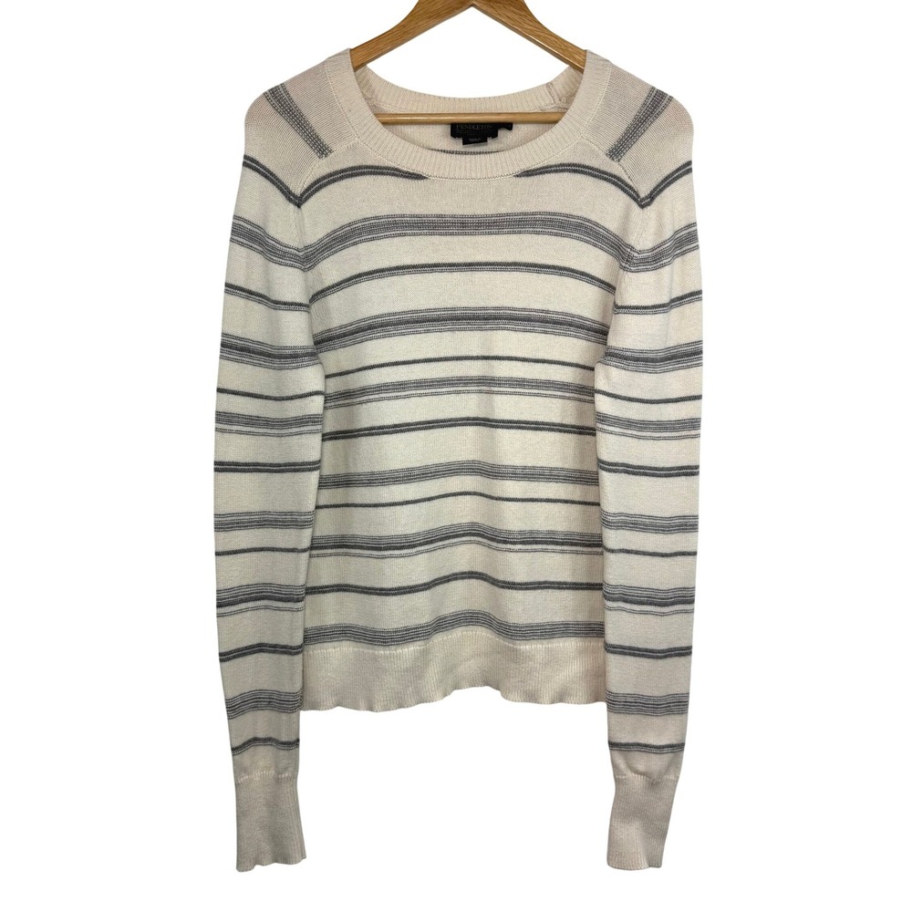 Pendleton Merino Wool Blend Striped Sweater Cream Gray Preppy Quiet Luxury M